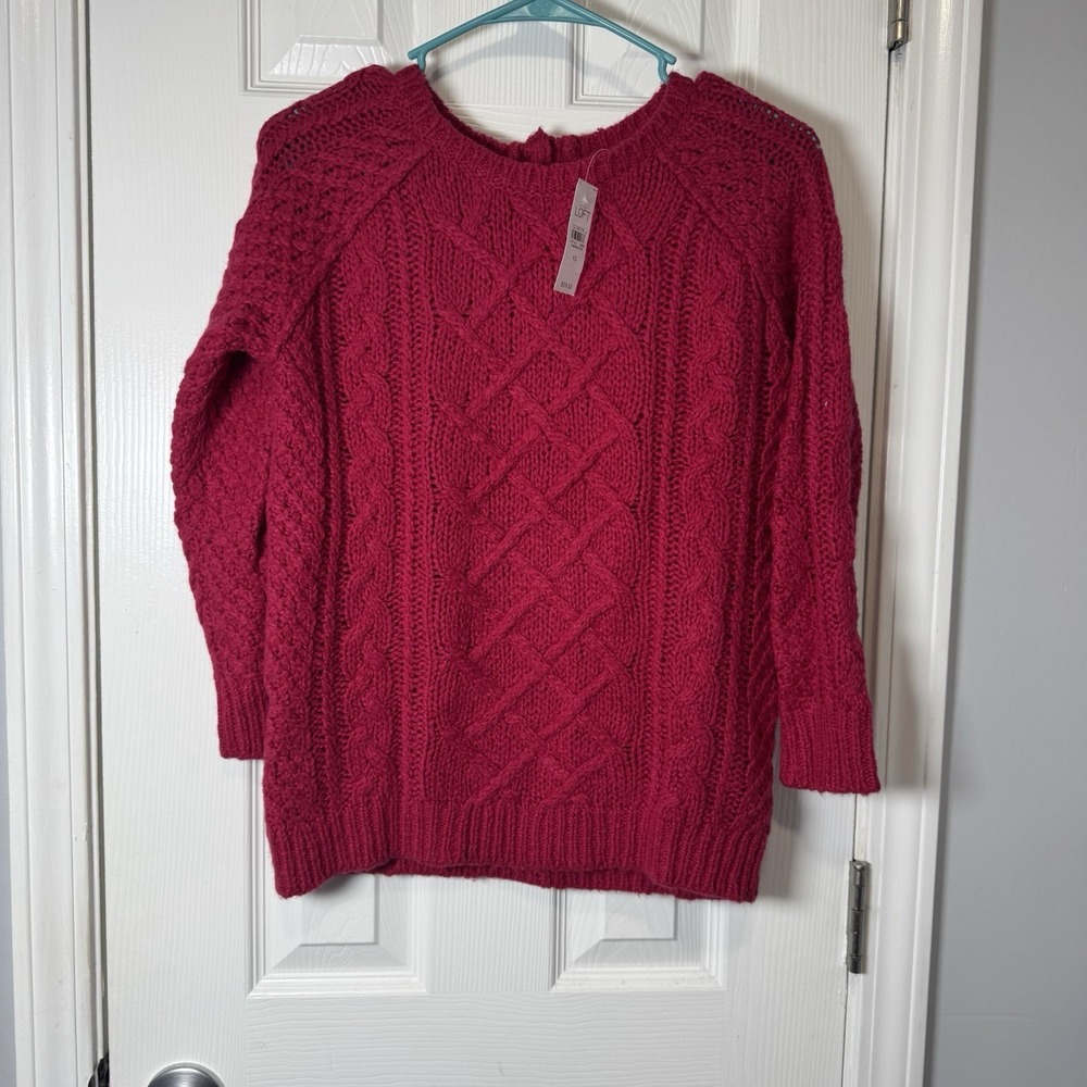 NWT Ann Taylor Loft Sweater‎ Women's Size XS Pink Cable Chunky Knit Sweater Wool